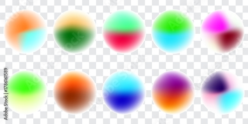 Bright colorful circle gradient set. Round blur gradation background collection. Iridescent radial blurry shape pack for poster, banner, leaflet, brochure. Eps10