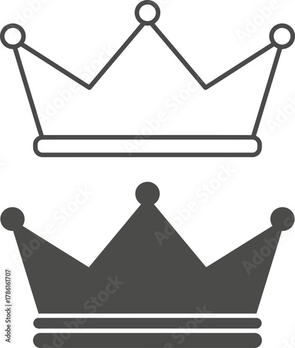 Two stylized crowns, one outlined and thin, the other solid and dark, representing royalty and leadership.