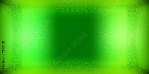 Green LED screen wall with RGB pixel effects and LCD panel texture. Digital grid pattern gradient glows for video background. Abstract neon rectangle or electric dot mesh for technology visuals.
