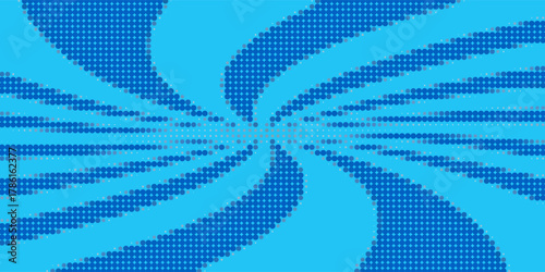 Pop art halftone background. Comic starburst pattern. Blue banner with star speech bubble. Vintage duotone texture. Gradient wow design. Cartoon superhero print. Vector illustration.
