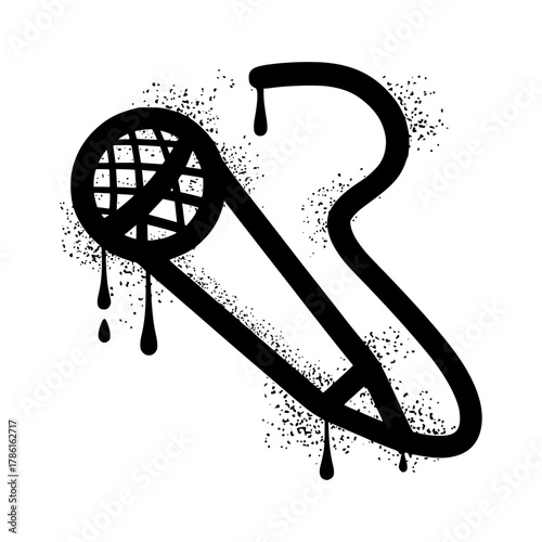 Isolated black graffiti style microphone with dripping paint effect