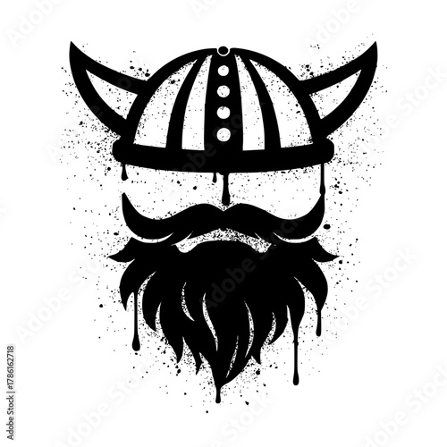 Viking illustration design with hat, beard and mustache on white, isolated cutout.