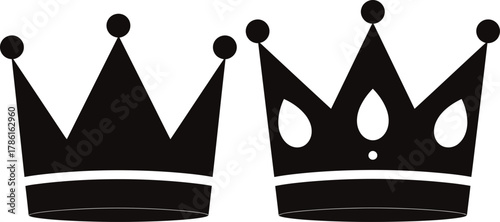 Two black crown icons are displayed side-by-side against a white background, one with simple points and the other with teardrop shapes.