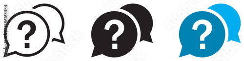 Set of question mark chat bubble icons in outline, black and blue color. Help and support symbols. help icon set. Speech bubble. Vector illustration.