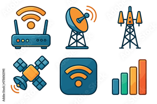 Digital connectivity symbols for modern communication design. Set of 6 vector illustration