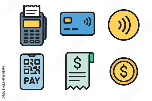 Modern payment methods for transactions and digital finance solutions. Set of 6 vector illustration