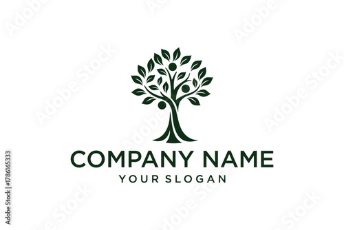 Green Tree Logo with Human Figures Symbolizing Community, Growth, and Nature