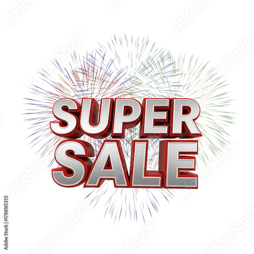 Super sale text label for shopping promotion isolated on transparent background