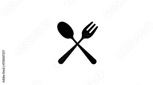 black spoon and fork crossed icon