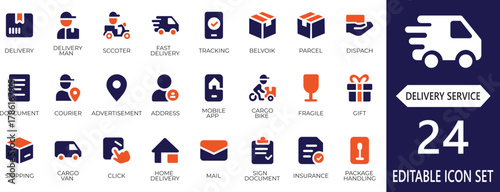 Clean filled icons representing delivery, courier, fast shipping, and parcel services for your projects. Perfect for apps, web, and logistic branding with a consistent, modern outline style.

