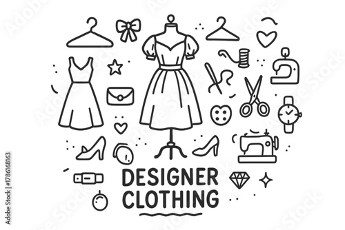 Designer Fashion Doodles. Designer clothing. Hand-drawn doodle illustration of designer clothing. In the