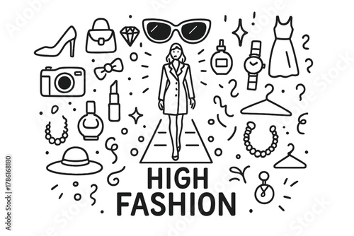 High Fashion Doodle. High fashion. Hand-drawn doodle illustration of high fashion. In the middle, one slightly