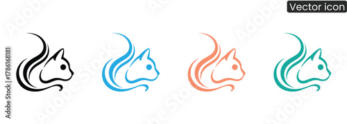 Discover elegant, minimalist cat head logos in striking black, blue, coral, and teal. Perfect for modern branding, pet services, and creative projects.