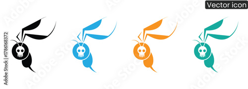 Bold skull insect icons in striking colors provide a modern visual for danger or warnings, perfect for alerts and hazard communication.