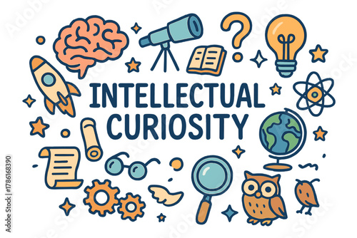 Curiosity Doodle Montage. Intellectual Curiosity. Hand-drawn doodle illustration of intellectual curiosity.