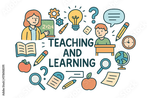 Teaching and Learning Doodles. Teaching and Learning. Hand-drawn doodle illustration of teaching and learning.
