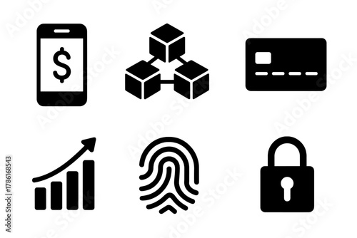 Fintech Icon Set. Fintech innovation. Filled icon set of fintech innovation: smartphone with dollar sign,