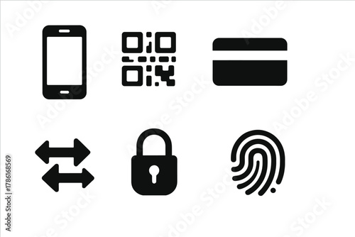 Cashless Economy Icons. Cashless economy. Filled icon set of cashless economy: smartphone, QR code, card,