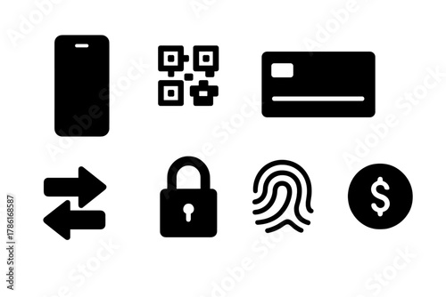 Cashless Economy Icons. Cashless economy. Filled icon set of cashless economy: smartphone, QR code, card,