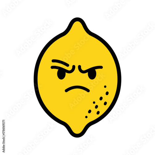 Angry lemon face emoji silhouette isolated on white background