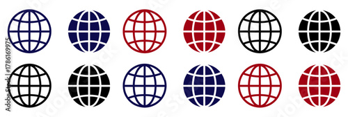 world globe grid icons in outline style