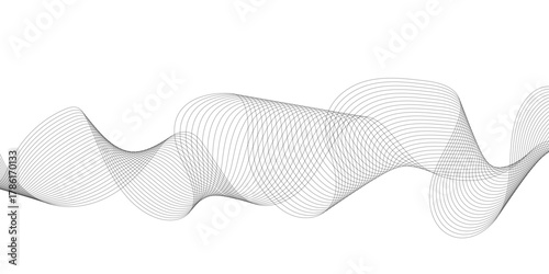 Abstract wave blend lines on transparent background. Design for banner, wallpaper, background and many more. Undulate Grey Wave Swirl, frequency sound wave, twisted curve lines with blend effect.	
