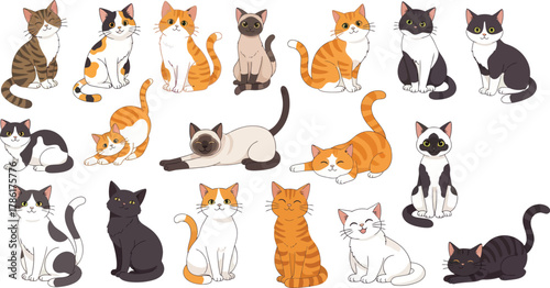 Playful cartoon cats collection for fun design projects and cute illustrations now