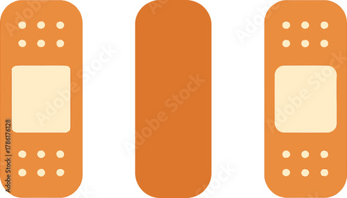 Adhesive Bandages Collection First Aid Medical Supplies and Protection for Wounds and Cuts Illustrated on White Background