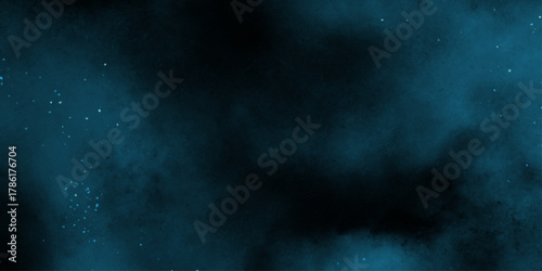 Blue powder dust smoke on black background. abstract background. Space of night sky with cloud and stars. Nebula and galaxies in space. Abstract cosmos background.