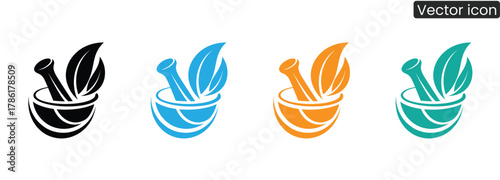 Inspiring mortar and pestle icons symbolize natural remedies and holistic health, perfect for wellness brands, herbalists, and organic products.