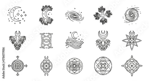 Collection of esoteric mystical symbols and signs for spiritual practices and occultism