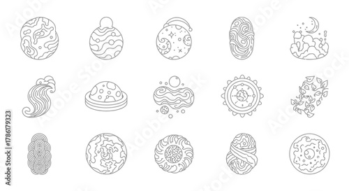 Collection of unique ethereal abstract design elements for creative projects and graphic design