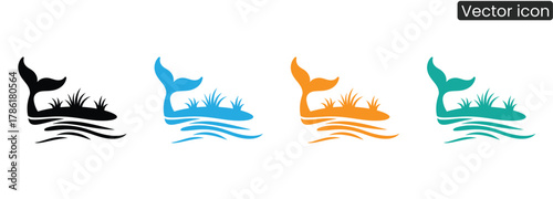 Dive into creativity with these charming whale tail icons, perfect for aquatic branding, logos, and playful designs. Instantly add a splash of ocean magic!