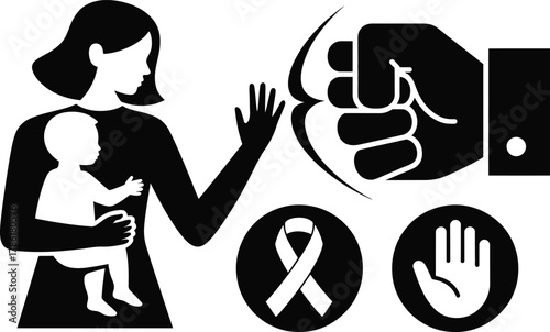 Woman protecting child from domestic violence and abuse