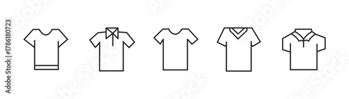 Outline T-Shirt Vector Icon Set for Apparel Branding and Mockup Design. Blank T-Shirt Icon Collection Flat Line Vector for Fashion and Apparel Mockup. vector illustrator.
