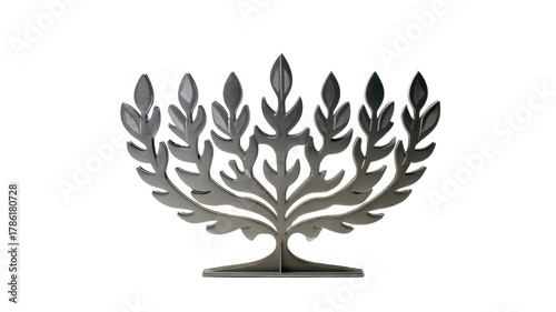 Metallic Tree Sculpture with Leaf Pattern on White Background