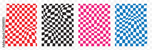 Colorful trendy checkerboard square seamless pattern collection. Set of geometric modern pastel square background in vintage style. Funky hippie fashion textile print, retro background. Vector EPS 10.