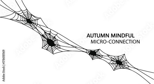 Delicate spiderwebs form a connected chain, symbolizing autumn's intricate network and mindful connections.