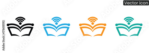 Unlock endless learning possibilities with these sleek, modern icons symbolizing digital education and connected knowledge sharing. Perfect for tech, education, or business.