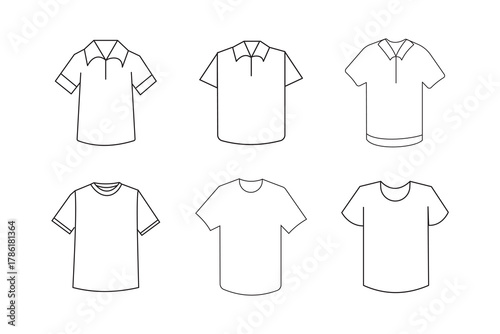 Outline T-Shirt Vector Icon Set for Apparel Branding and Mockup Design. T-Shirt Outline Icon Set Vector Illustration of Minimal Clothing Design