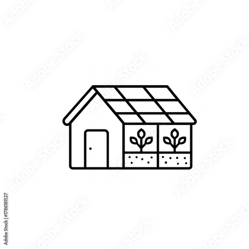 Modern greenhouse structure cultivating vibrant plants with clean lines and natural light