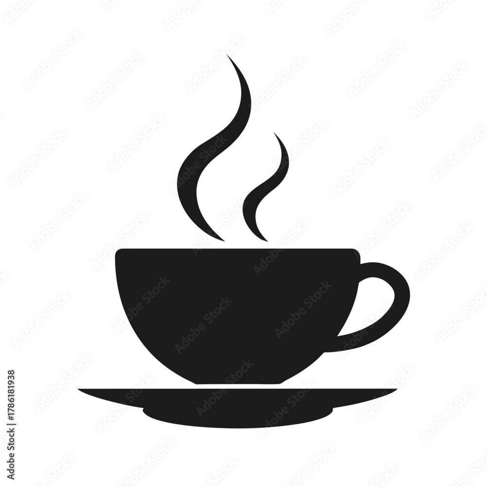 Obraz premium Minimal teacup with steam silhouette vector illustration with white background for beverage and cafe design themes