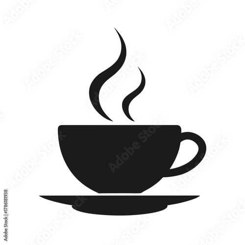 Minimal teacup with steam silhouette vector illustration with white background for beverage and cafe design themes