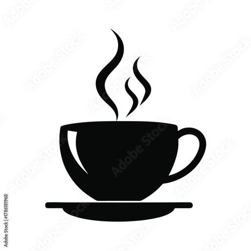 Minimal teacup with steam silhouette vector artwork with white background for coffee shop and creative projects