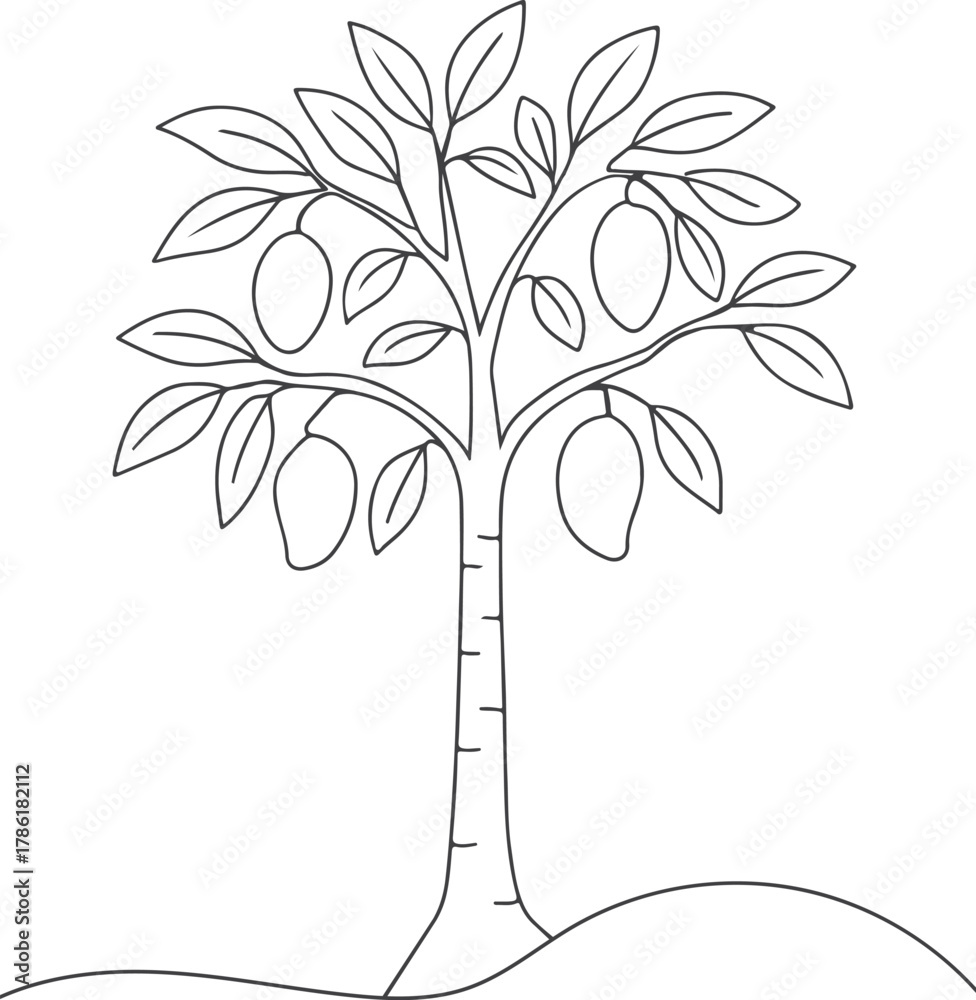 Obraz premium Simple Mango Tree Line Art Minimalist Thin Vector Illustration Ai Generated