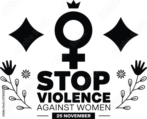 Stop violence against women symbol with crown and decorative elements