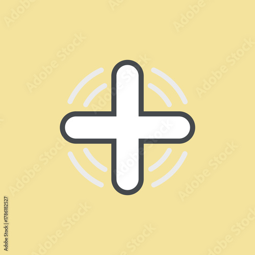 Vector illustration of a medical cross or plus symbol with a subtle radiating effect, symbolizing health, help, addition, and positive impact.