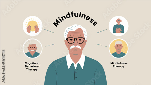 Senior man experiencing mindfulness for cognitive mental wellness