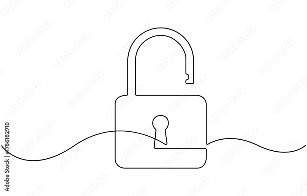 Obraz premium Pad lock Continuous one line drawing illustration.