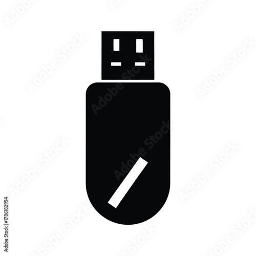 Minimal USB flash drive silhouette vector artwork with white background for computer accessories and tech design